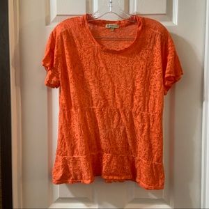 Democracy Orange Burnout Ruffle Short Sleeve tee S